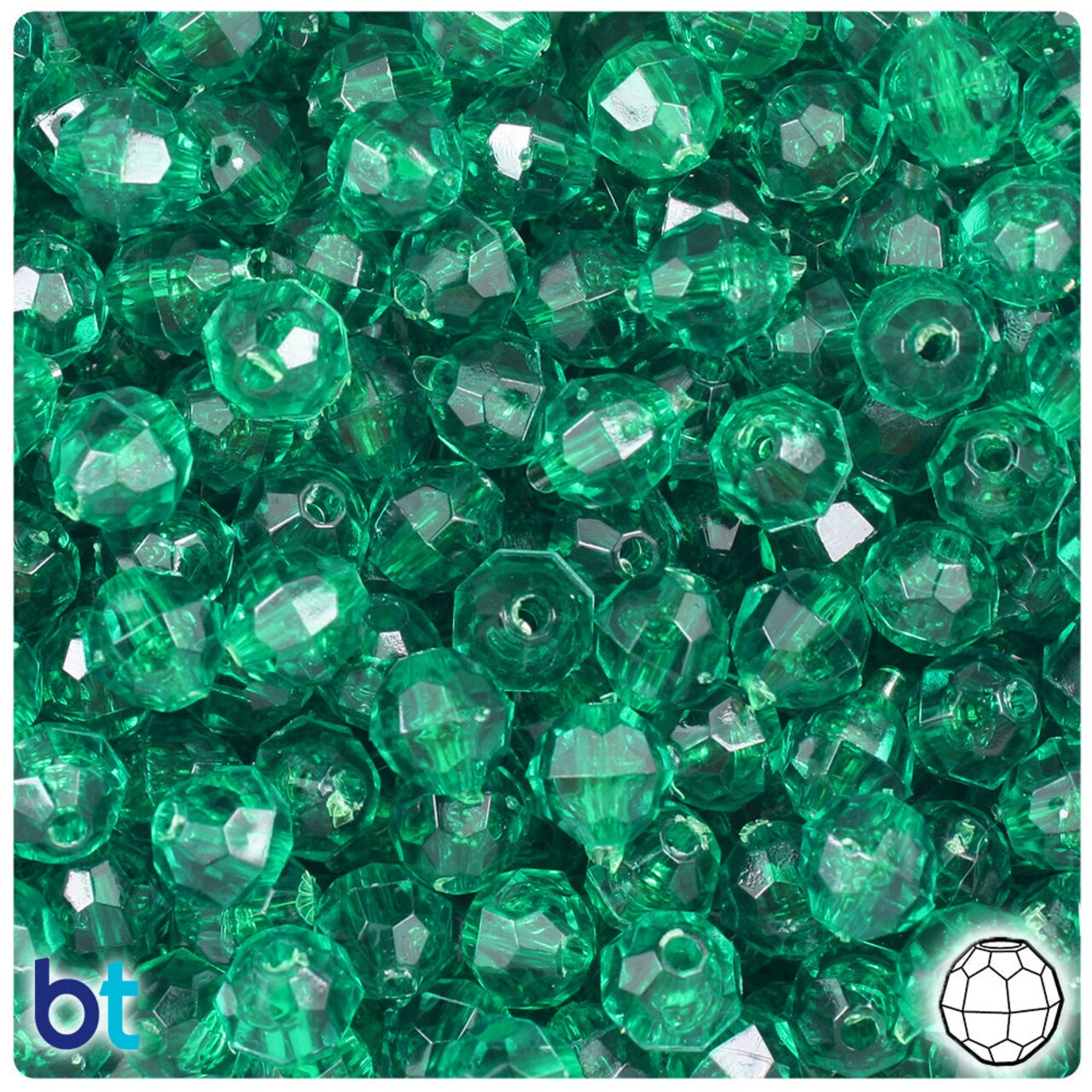 BeadTin Emerald Transparent 8mm Faceted Round Plastic Craft Beads (450pcs)